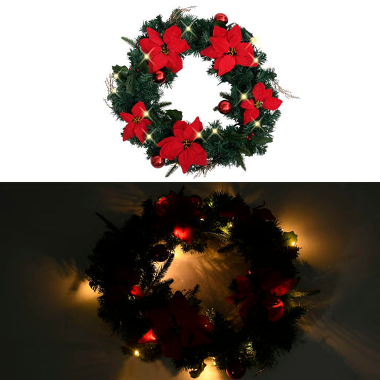 VidaXL Kerstkrans met LED lampjes 60 cm PVC groen