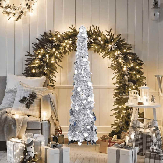 Vidaxl kunstkerstboom pop-up 120 cm pet zilverkleurig