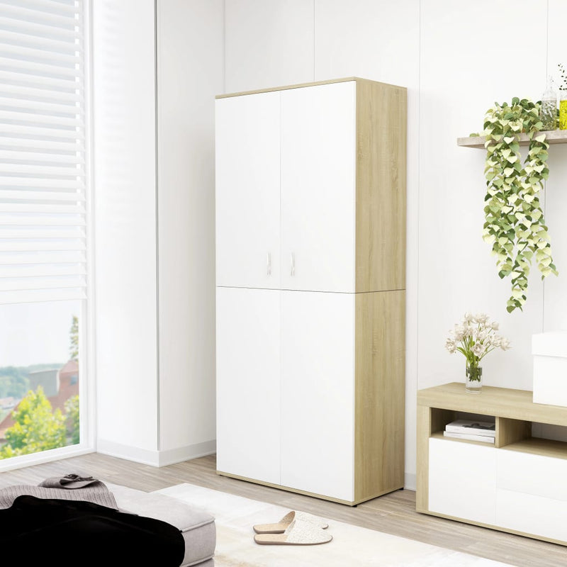 Load image into Gallery viewer, VidaXL Schoenenkast 80x39x178 cm bewerkt hout wit en sonoma eikenkleur
