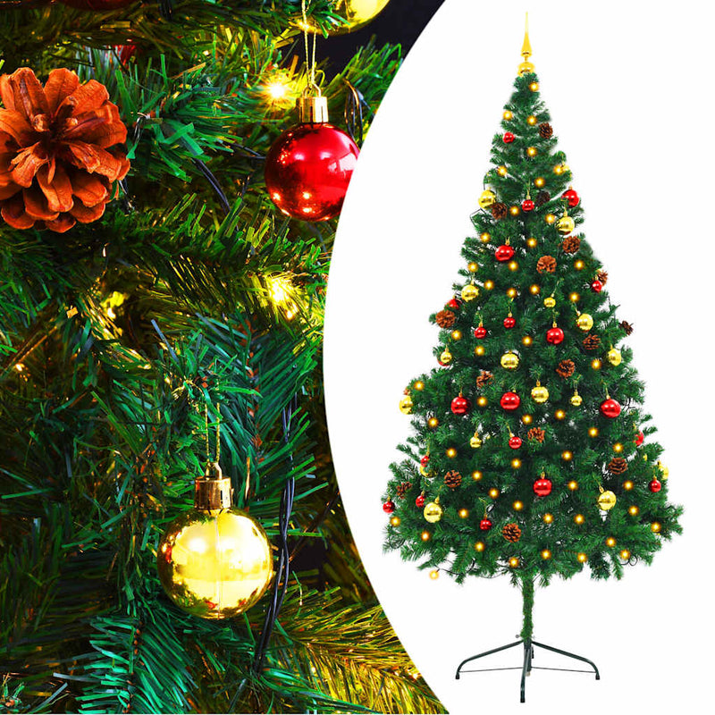 Afbeelding laden in galerijviewer, Vidaxl kunstkerstboom met verlichting en kerstballen 210 cm groen
