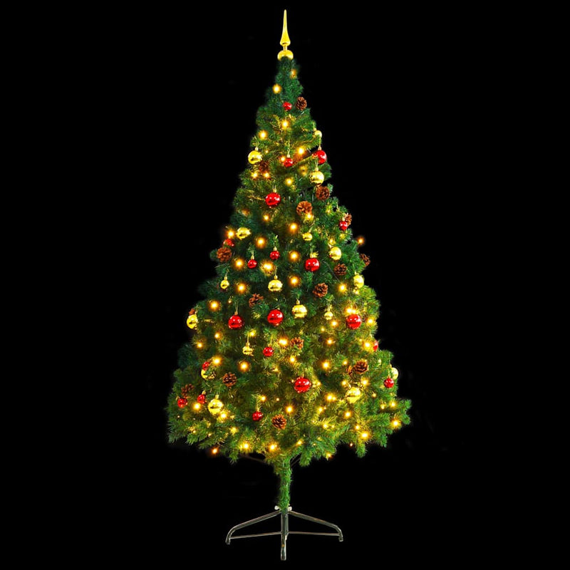 Afbeelding laden in galerijviewer, Vidaxl kunstkerstboom met verlichting en kerstballen 210 cm groen
