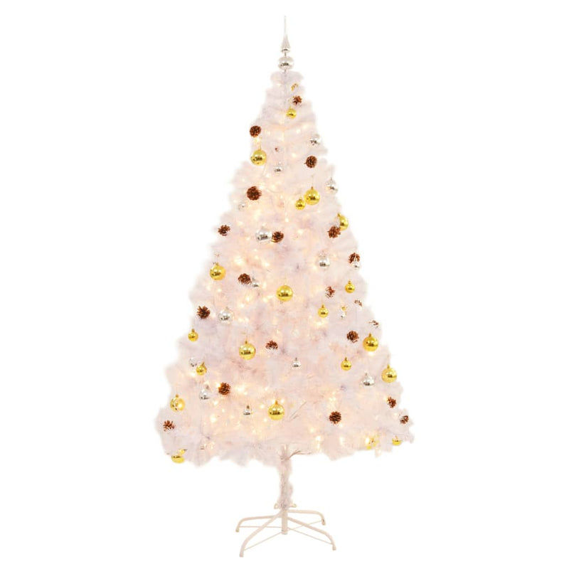 Load image into Gallery viewer, Vidaxl kunstkerstboom met verlichting en kerstballen 210 cm wit
