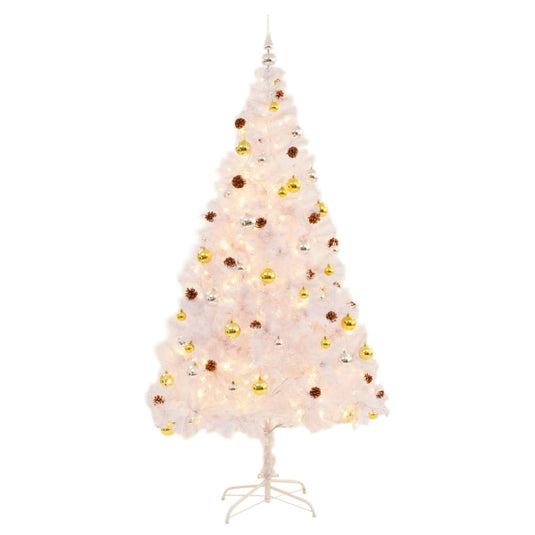 Vidaxl kunstkerstboom met verlichting en kerstballen 210 cm wit