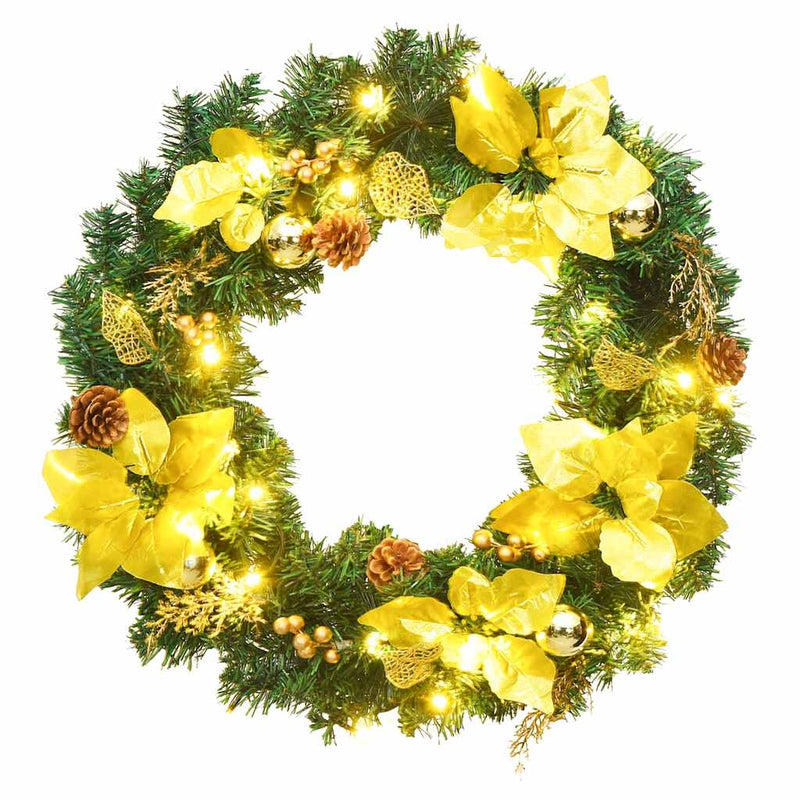 Afbeelding laden in galerijviewer, Vidaxl kerstkrans met led-verlichting groen 60 cm pvc
