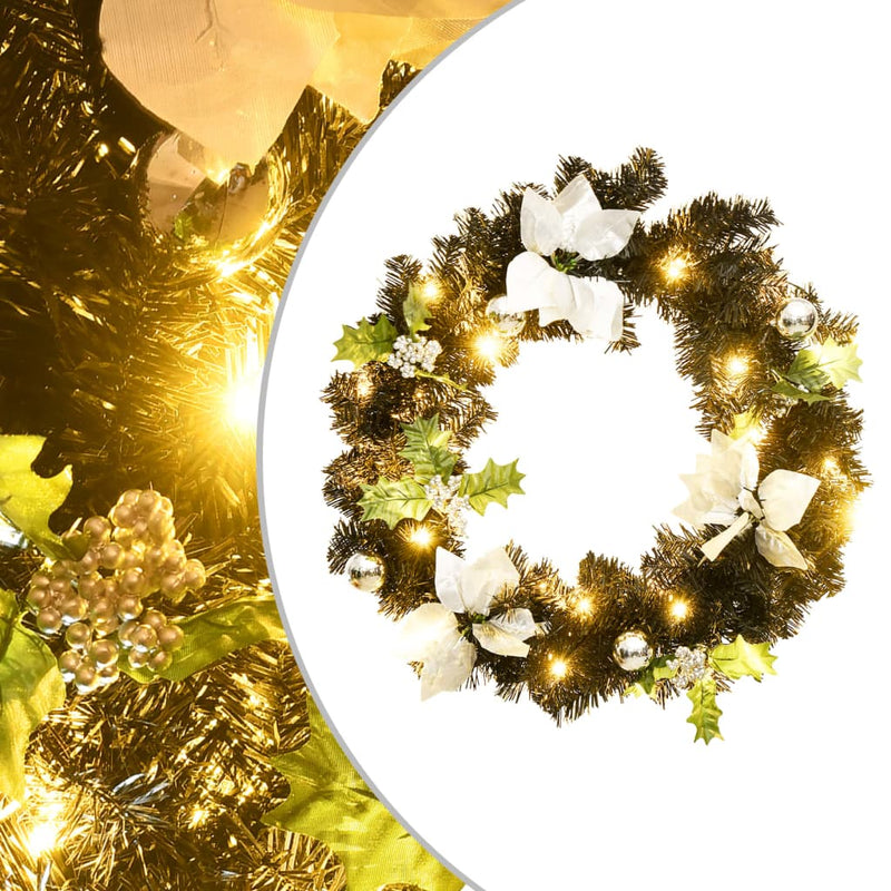 Load image into Gallery viewer, Vidaxl kerstkrans met led-lampjes 60 cm pvc zwart
