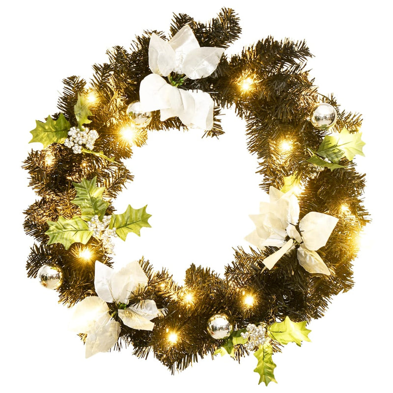 Load image into Gallery viewer, Vidaxl kerstkrans met led-lampjes 60 cm pvc zwart
