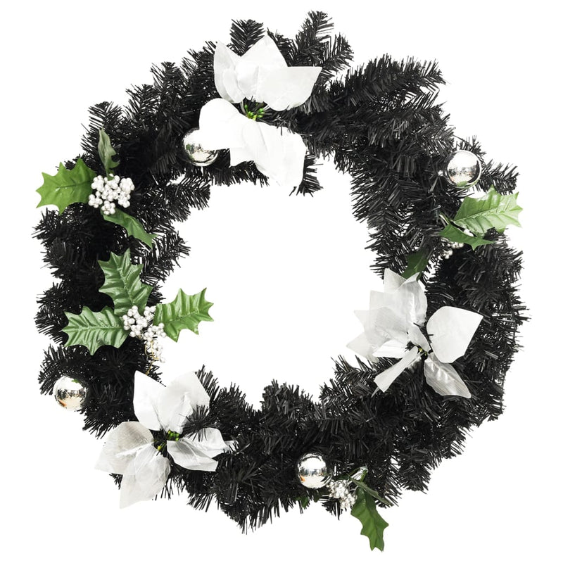 Load image into Gallery viewer, Vidaxl kerstkrans met led-lampjes 60 cm pvc zwart
