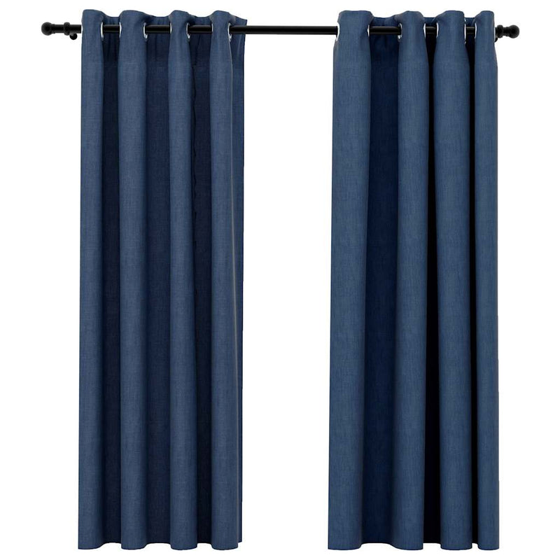 Afbeelding laden in galerijviewer, Vidaxl gordijnen linnen-look verduisterend ogen 2 st 140x175 cm blauw
