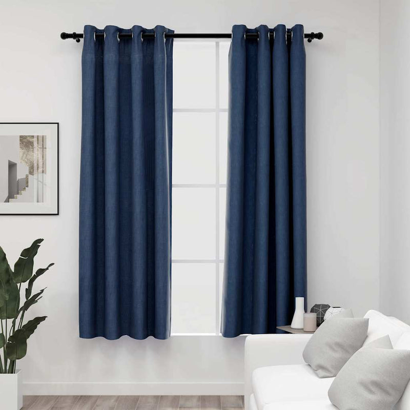 Afbeelding laden in galerijviewer, Vidaxl gordijnen linnen-look verduisterend ogen 2 st 140x175 cm blauw
