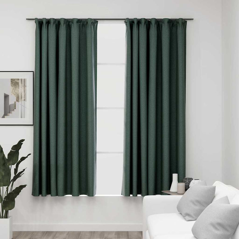 Load image into Gallery viewer, Vidaxl gordijnen linnen-look verduisterend haken 2 st 140x175 cm groen
