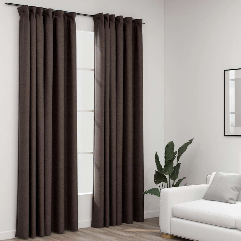 Load image into Gallery viewer, Vidaxl gordijnen linnen-look verduisterend haken 2 st 140x225 cm taupe
