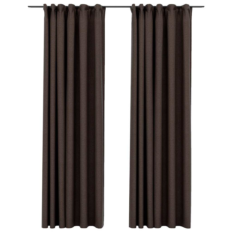 Afbeelding laden in galerijviewer, Vidaxl gordijnen linnen-look verduisterend haken 2 st 140x245 cm taupe
