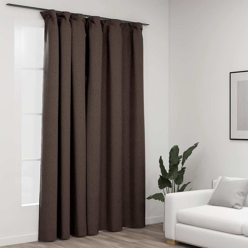 Load image into Gallery viewer, Vidaxl gordijn linnen-look verduisterend met haken 290x245 cm taupe
