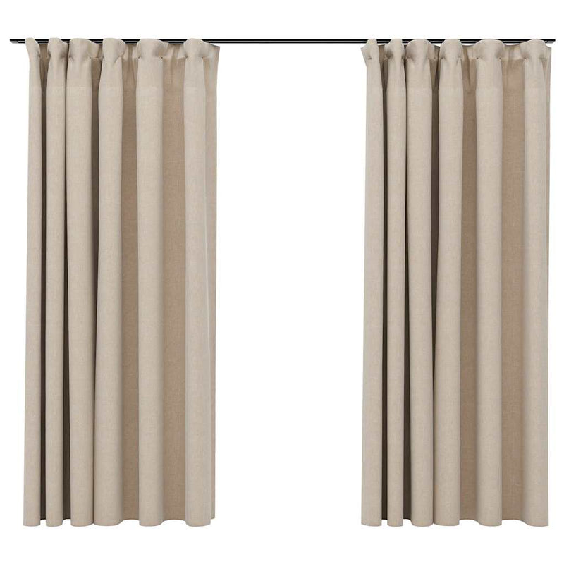 Load image into Gallery viewer, Vidaxl gordijnen linnen-look verduisterend haken 2 st 140x175 cm beige
