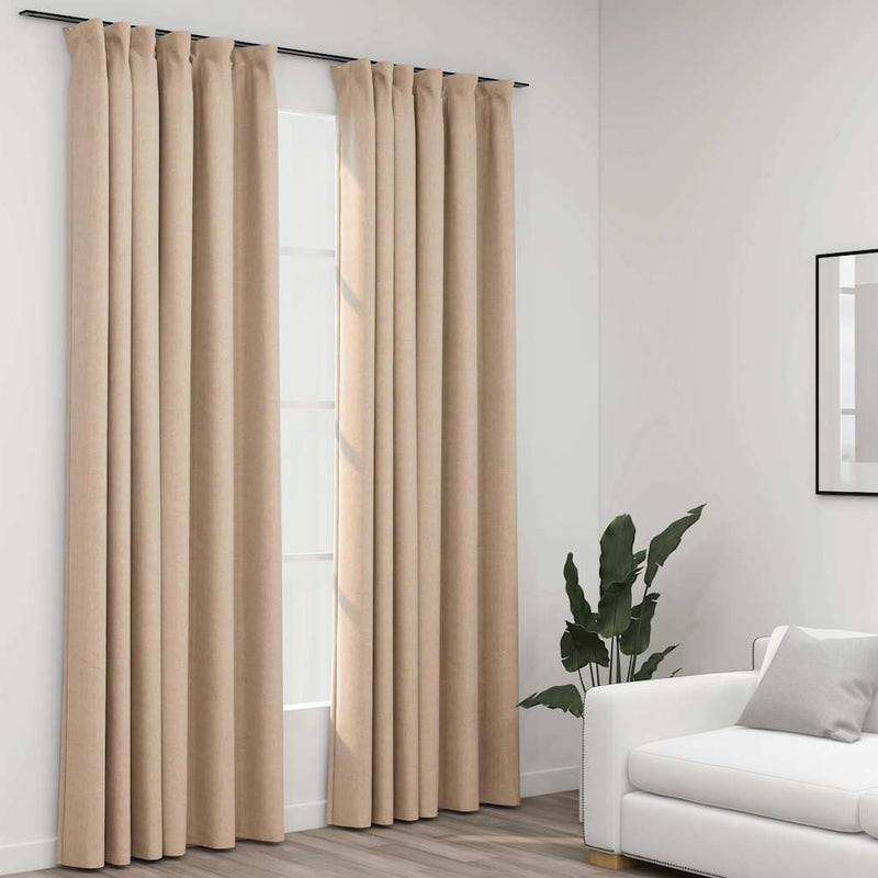 Load image into Gallery viewer, Vidaxl gordijnen linnen-look verduisterend haken 2 st 140x245 cm beige
