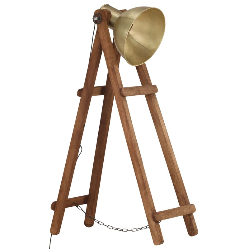 Laden Sie das Bild in Galerie -Viewer, Vidaxl vloerlamp e27 massief mangohout messingkleurig
