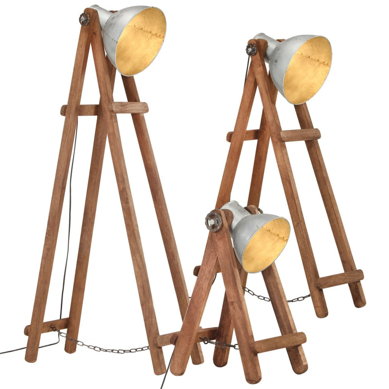 Load image into Gallery viewer, Vidaxl vloerlampen 3 st e27 massief mangohout zilverkleurig
