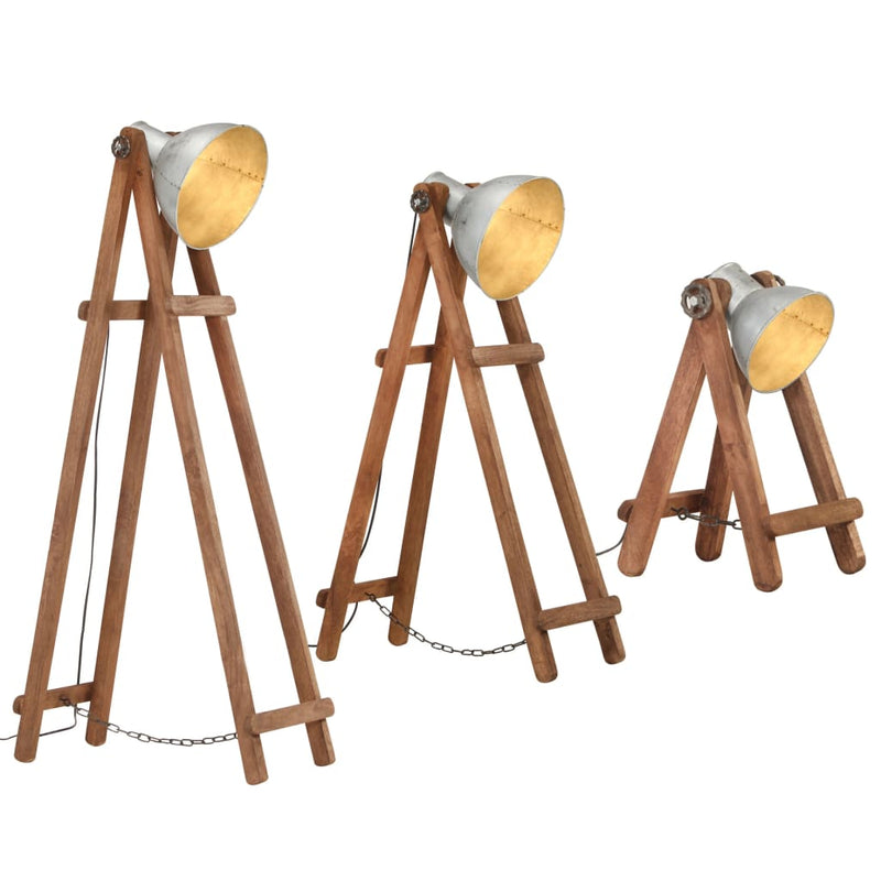 Load image into Gallery viewer, Vidaxl vloerlampen 3 st e27 massief mangohout zilverkleurig
