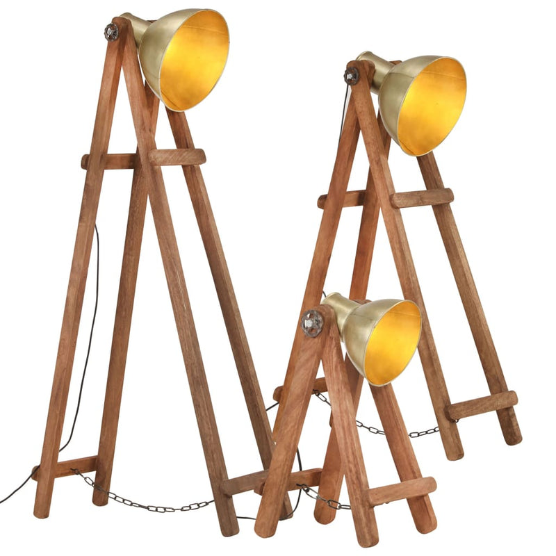 Load image into Gallery viewer, Vidaxl vloerlampen 3 st e27 massief mangohout messingkleurig
