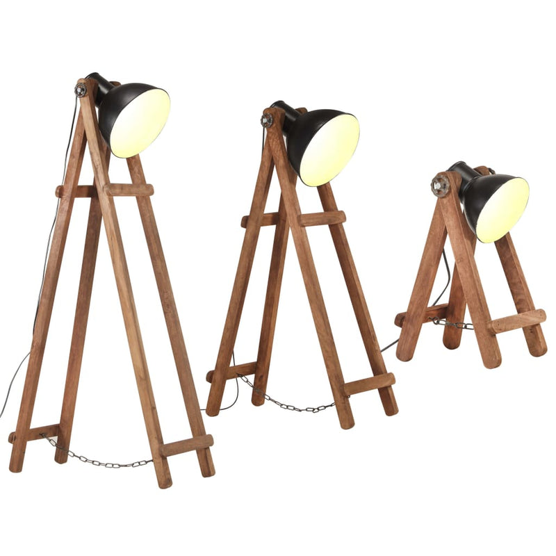 Load image into Gallery viewer, Vidaxl vloerlampen 3 st e27 massief mangohout zwart
