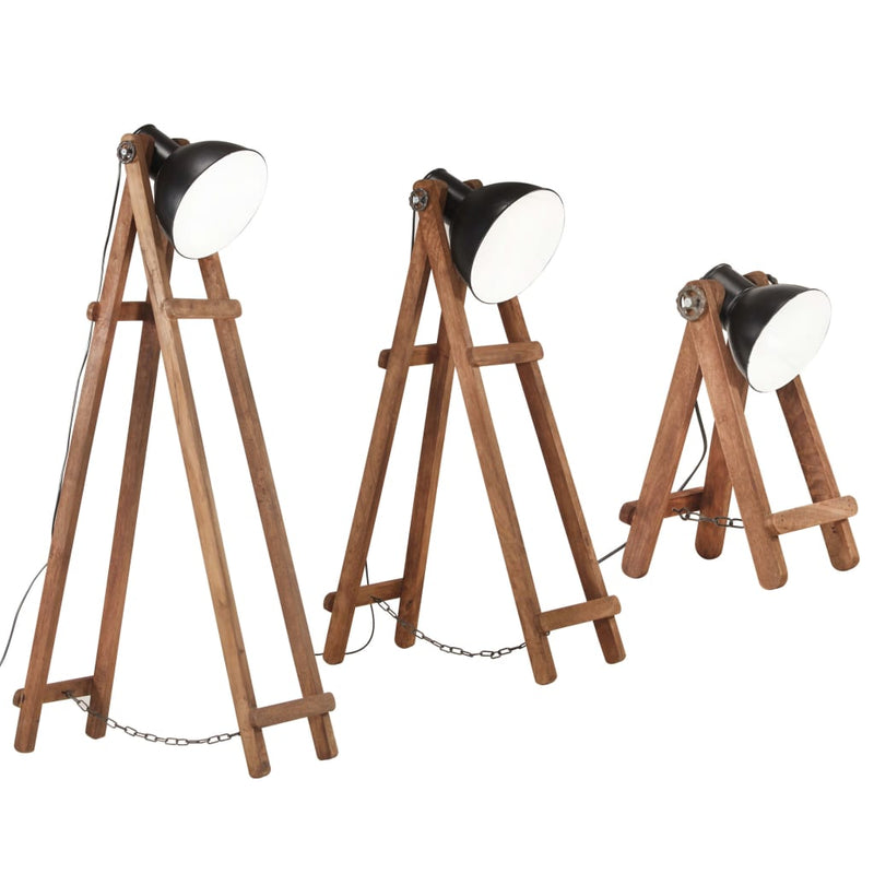 Load image into Gallery viewer, Vidaxl vloerlampen 3 st e27 massief mangohout zwart
