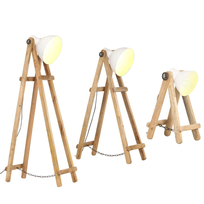 Load image into Gallery viewer, Vidaxl vloerlampen 3 st e27 massief mangohout wit
