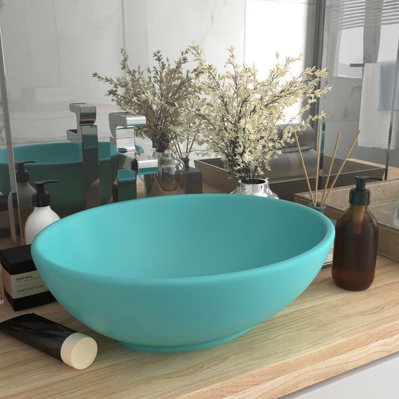 Load image into Gallery viewer, Vidaxl wastafel ovaal 40x33 cm keramiek mat lichtgroen
