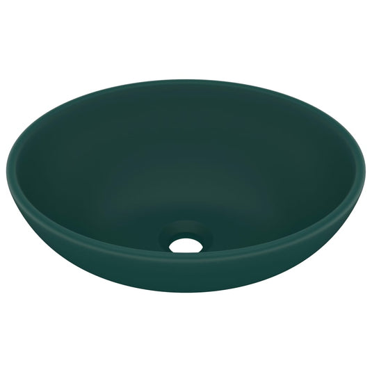 Vidaxl wastafel ovaal 40x33 cm keramiek mat donkergroen