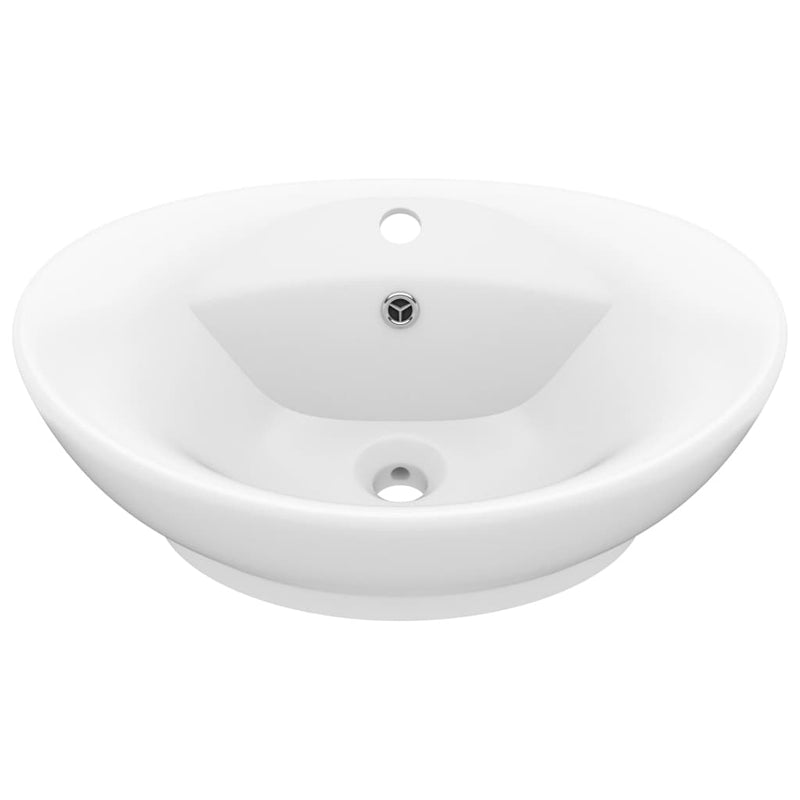 Load image into Gallery viewer, Vidaxl wastafel met overloop ovaal 58,5x39 cm keramiek matwit
