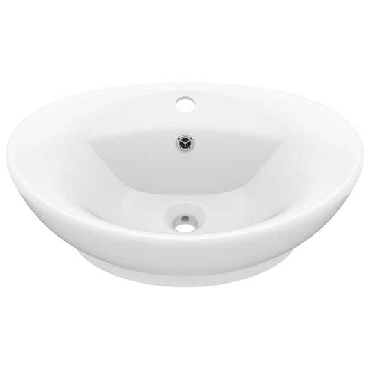 Vidaxl wastafel met overloop ovaal 58,5x39 cm keramiek matwit
