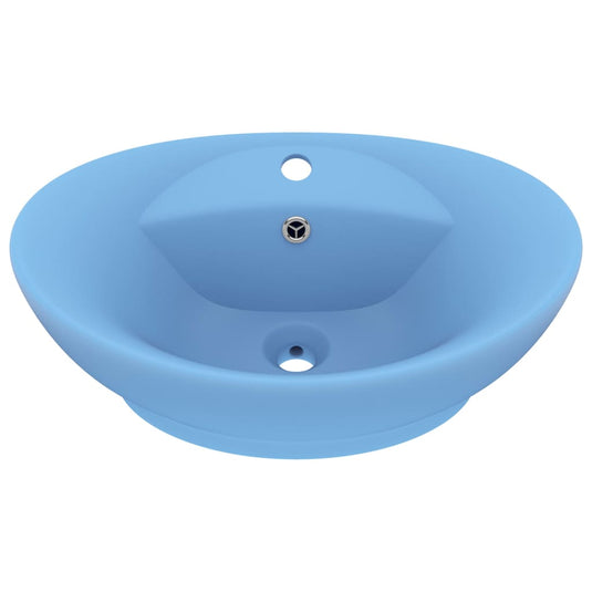 Vidaxl wastafel met overloop ovaal 58,5x39 cm keramiek mat lichtblauw