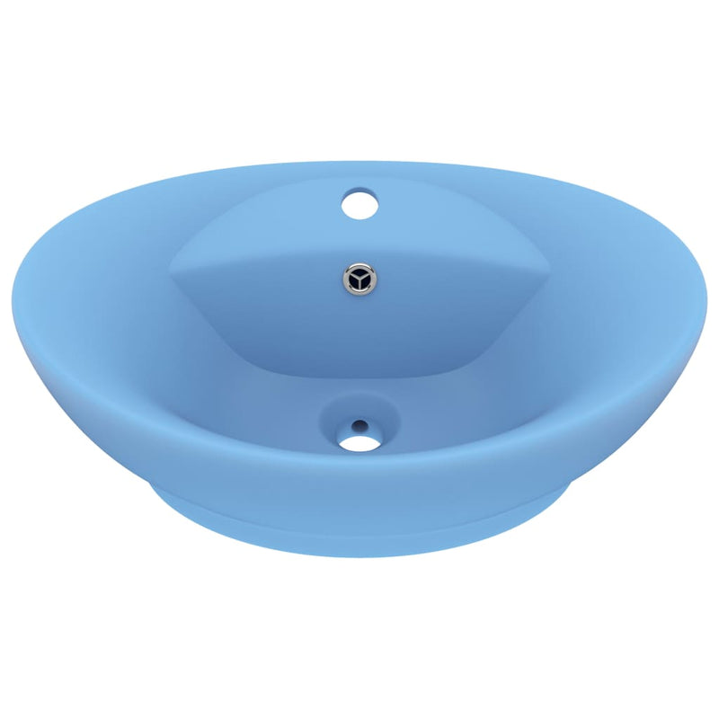 Load image into Gallery viewer, Vidaxl wastafel met overloop ovaal 58,5x39 cm keramiek mat lichtblauw
