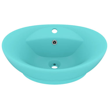 Vidaxl wastafel met overloop ovaal 58,5x39 cm keramiek mat lichtgroen