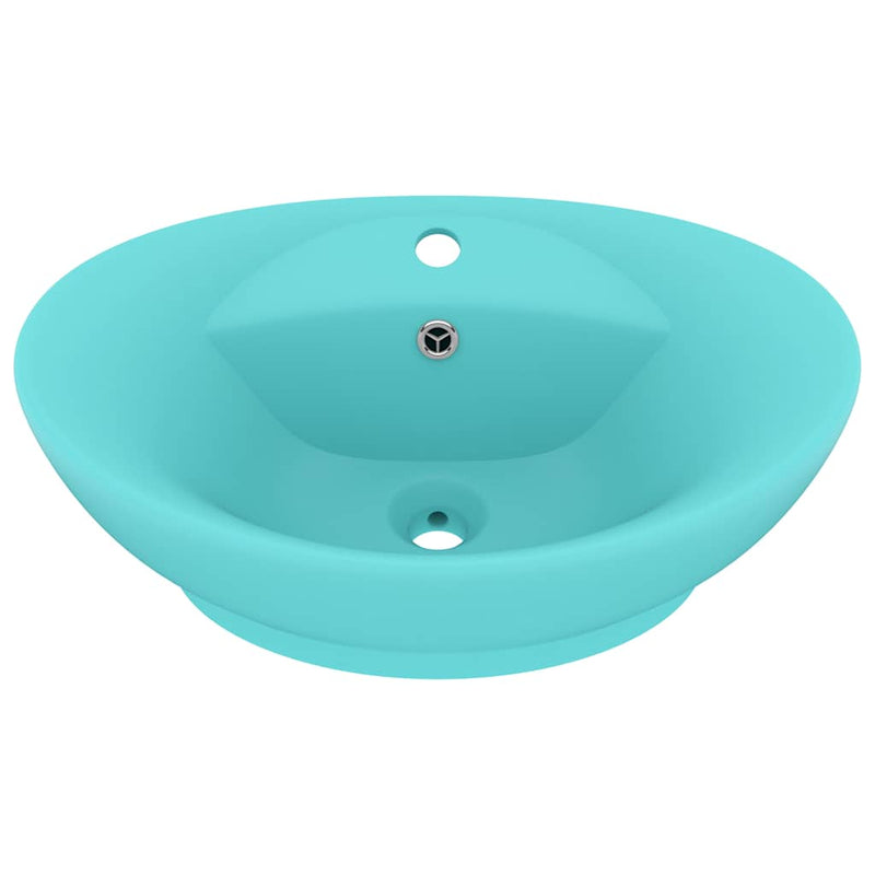 ギャラリービューアに画像をロードする, Vidaxl wastafel met overloop ovaal 58,5x39 cm keramiek mat lichtgroen
