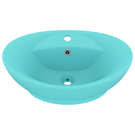 Vidaxl wastafel met overloop ovaal 58,5x39 cm keramiek mat lichtgroen