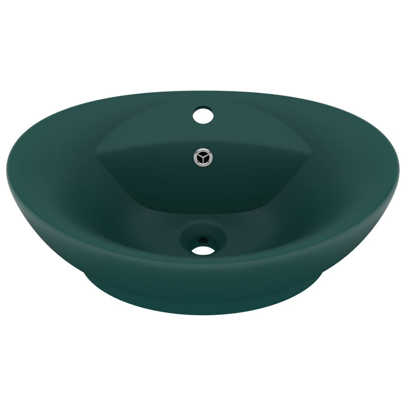 Load image into Gallery viewer, Vidaxl wastafel met overloop ovaal 58,5x39 cm keramiek mat donkergroen

