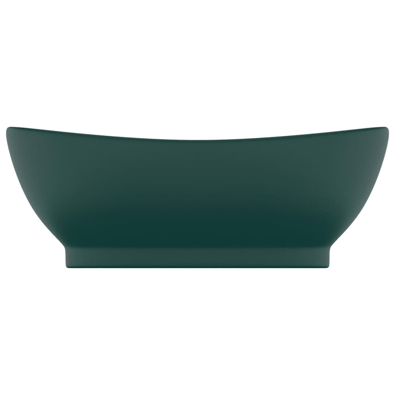 Load image into Gallery viewer, Vidaxl wastafel met overloop ovaal 58,5x39 cm keramiek mat donkergroen
