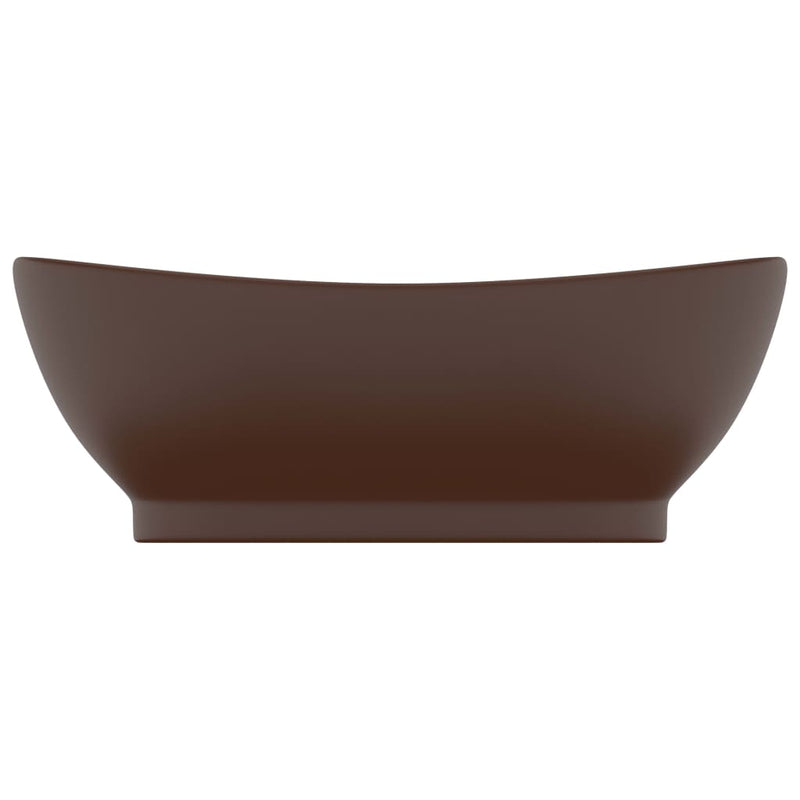 Load image into Gallery viewer, Vidaxl wastafel met overloop ovaal 58,5x39 cm keramiek mat donkerbruin
