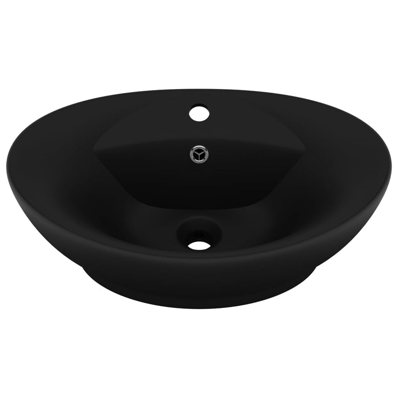 Load image into Gallery viewer, Vidaxl wastafel met overloop ovaal 58,5x39 cm keramiek matzwart
