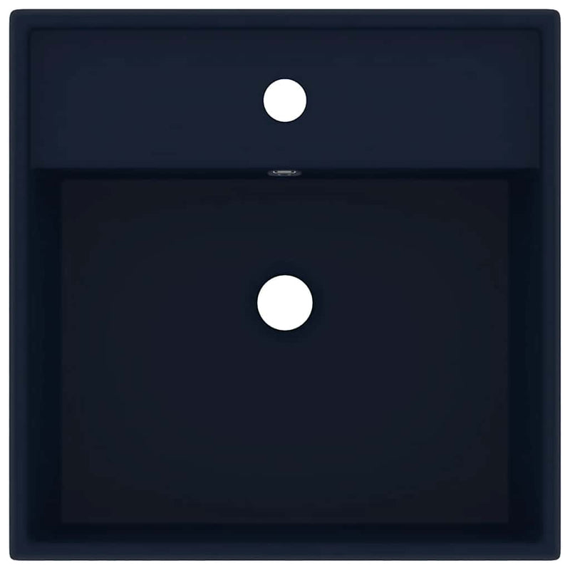 Laden Sie das Bild in Galerie -Viewer, Vidaxl wastafel met overloop vierkant 41x41cm keramiek mat donkerblauw
