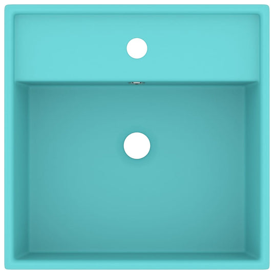 Vidaxl wastafel met overloop vierkant 41x41 cm keramiek mat lichtgroen