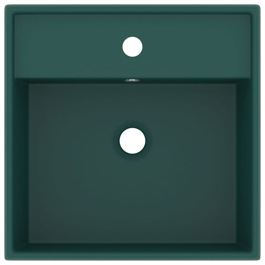 Vidaxl wastafel met overloop vierkant 41x41cm keramiek mat donkergroen
