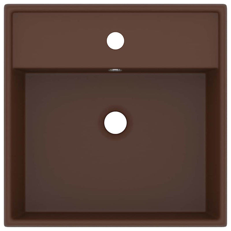 Load image into Gallery viewer, Vidaxl wastafel met overloop vierkant 41x41cm keramiek mat donkerbruin

