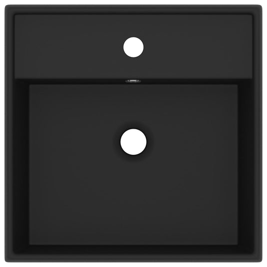 Vidaxl wastafel met overloop vierkant 41x41 cm keramiek matzwart