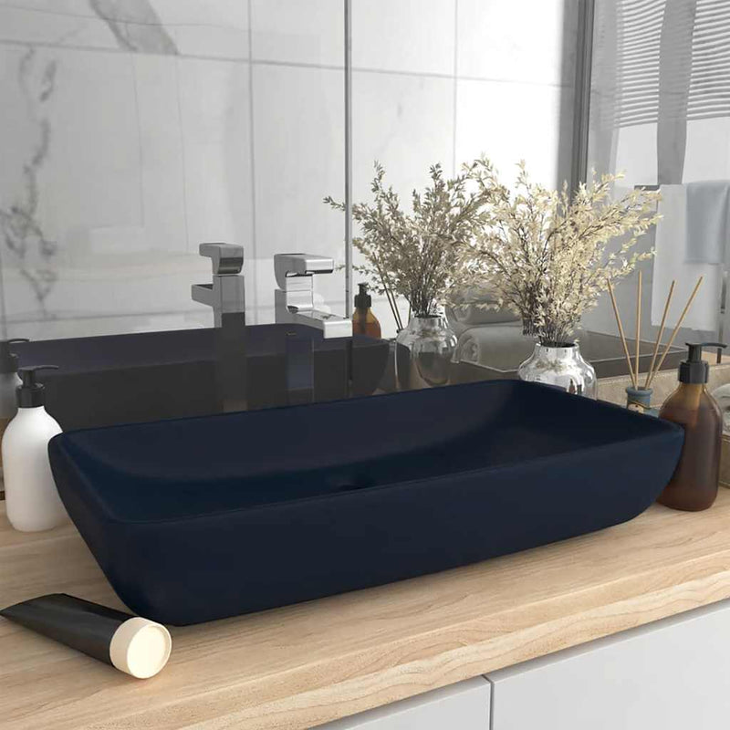 Afbeelding laden in galerijviewer, Vidaxl wastafel rechthoekig 71x38 cm keramiek mat donkerblauw
