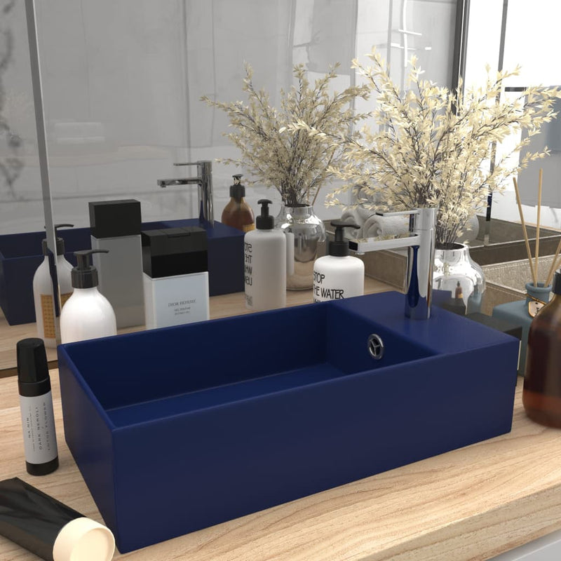 Load image into Gallery viewer, Vidaxl wastafel met overloop keramiek donkerblauw
