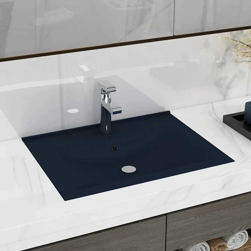 Load image into Gallery viewer, Vidaxl wastafel met kraangat 60x46 cm keramiek mat donkerblauw
