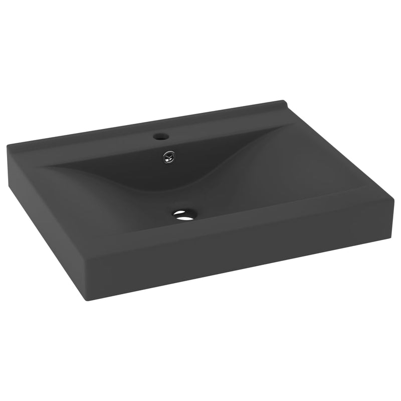 Laden Sie das Bild in Galerie -Viewer, Vidaxl wastafel met kraangat 60x46 cm keramiek mat donkergrijs
