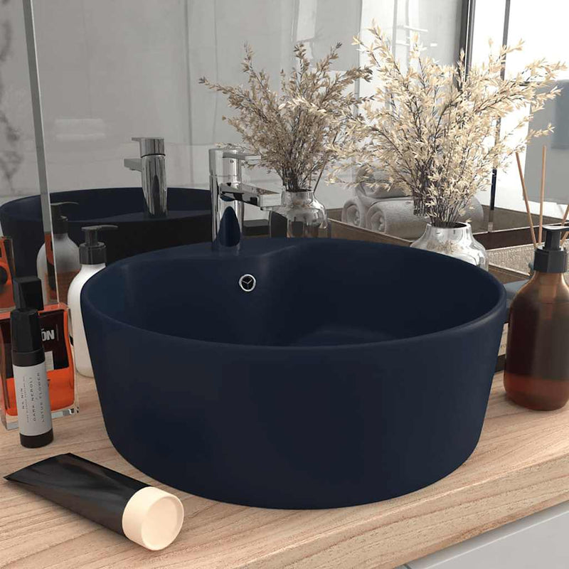 Load image into Gallery viewer, Vidaxl wastafel met overloop 36x13 cm keramiek mat donkerblauw
