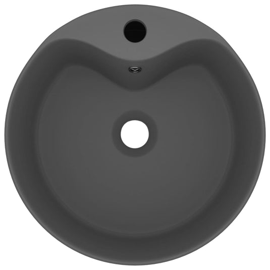 Vidaxl wastafel met overloop 36x13 cm keramiek mat donkergrijs